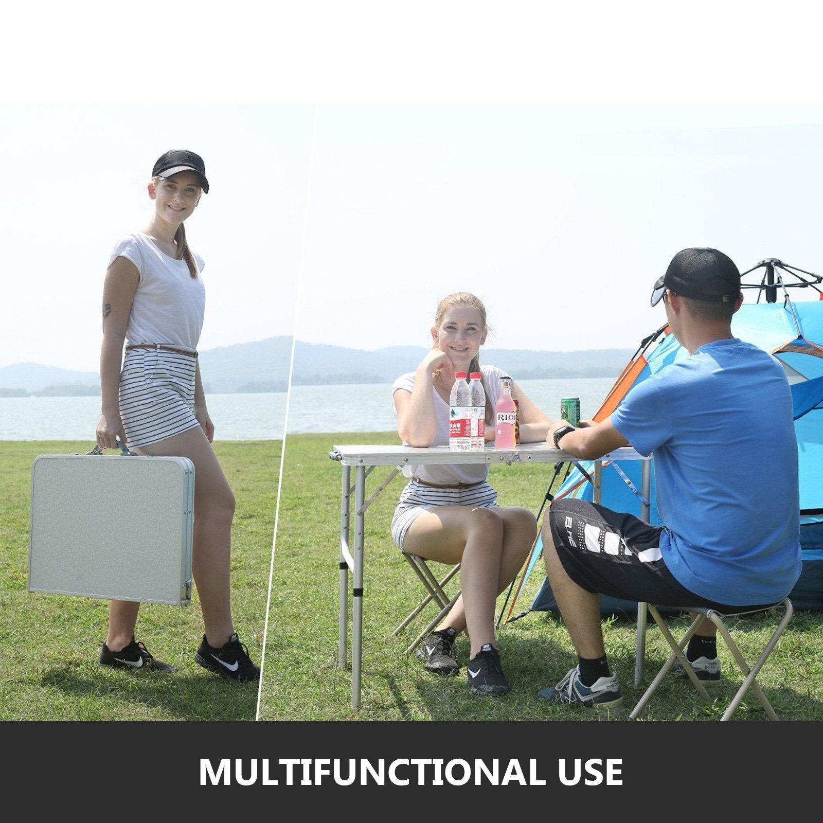VEVOR Aluminum Folding Picnic Table, with 2 Benches, White