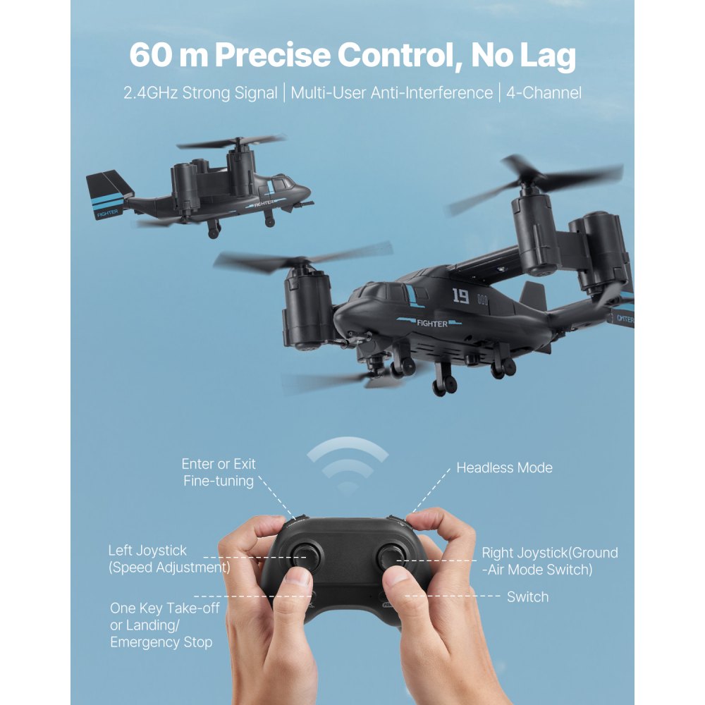 VEVOR RC Helicopter, 2.4GHz Remote Control Helicopter with Gyro, 4-Channel RC Airplane for Beginner, Wing Lights & One-Key Takeoff/Landing, Flying Plane Toys for Kids Ages 8 and up