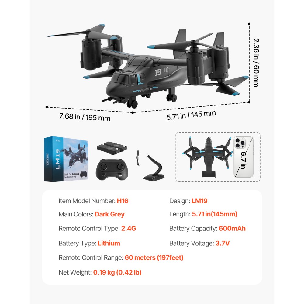 VEVOR RC Helicopter, 2.4GHz Remote Control Helicopter with Gyro, 4-Channel RC Airplane for Beginner, Wing Lights & One-Key Takeoff/Landing, Flying Plane Toys for Kids Ages 8 and up