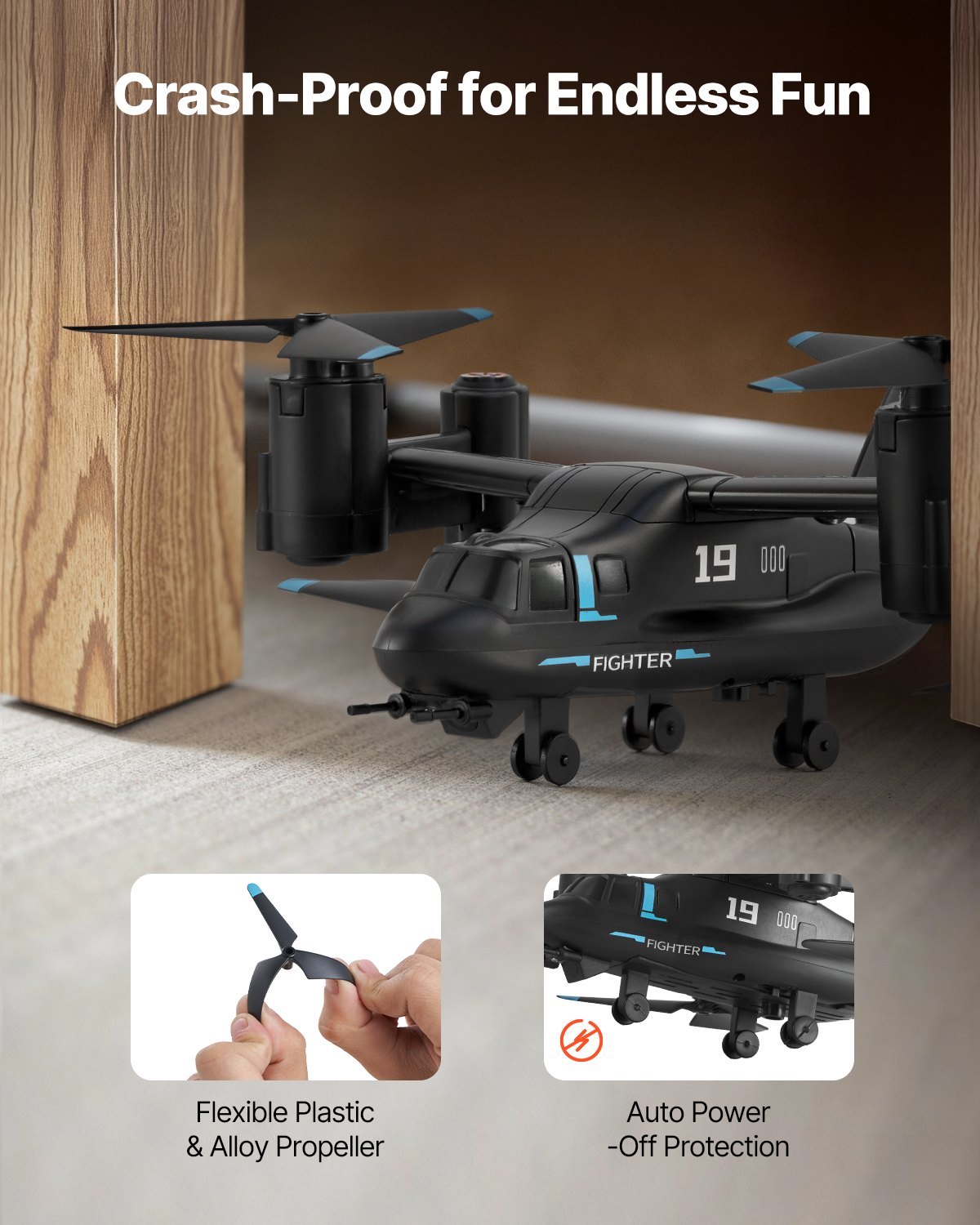 VEVOR RC Helicopter, 2.4GHz Remote Control Helicopter with Gyro, 4-Channel RC Airplane for Beginner, Wing Lights & One-Key Takeoff/Landing, Flying Plane Toys for Kids Ages 8 and up