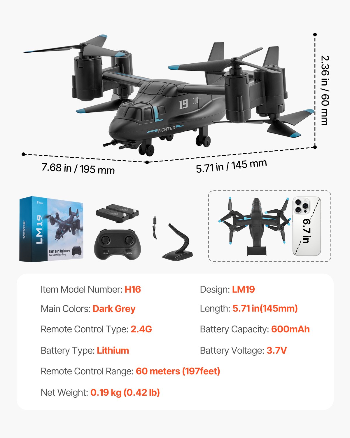 VEVOR RC Helicopter, 2.4GHz Remote Control Helicopter with Gyro, 4-Channel RC Airplane for Beginner, Wing Lights & One-Key Takeoff/Landing, Flying Plane Toys for Kids Ages 8 and up
