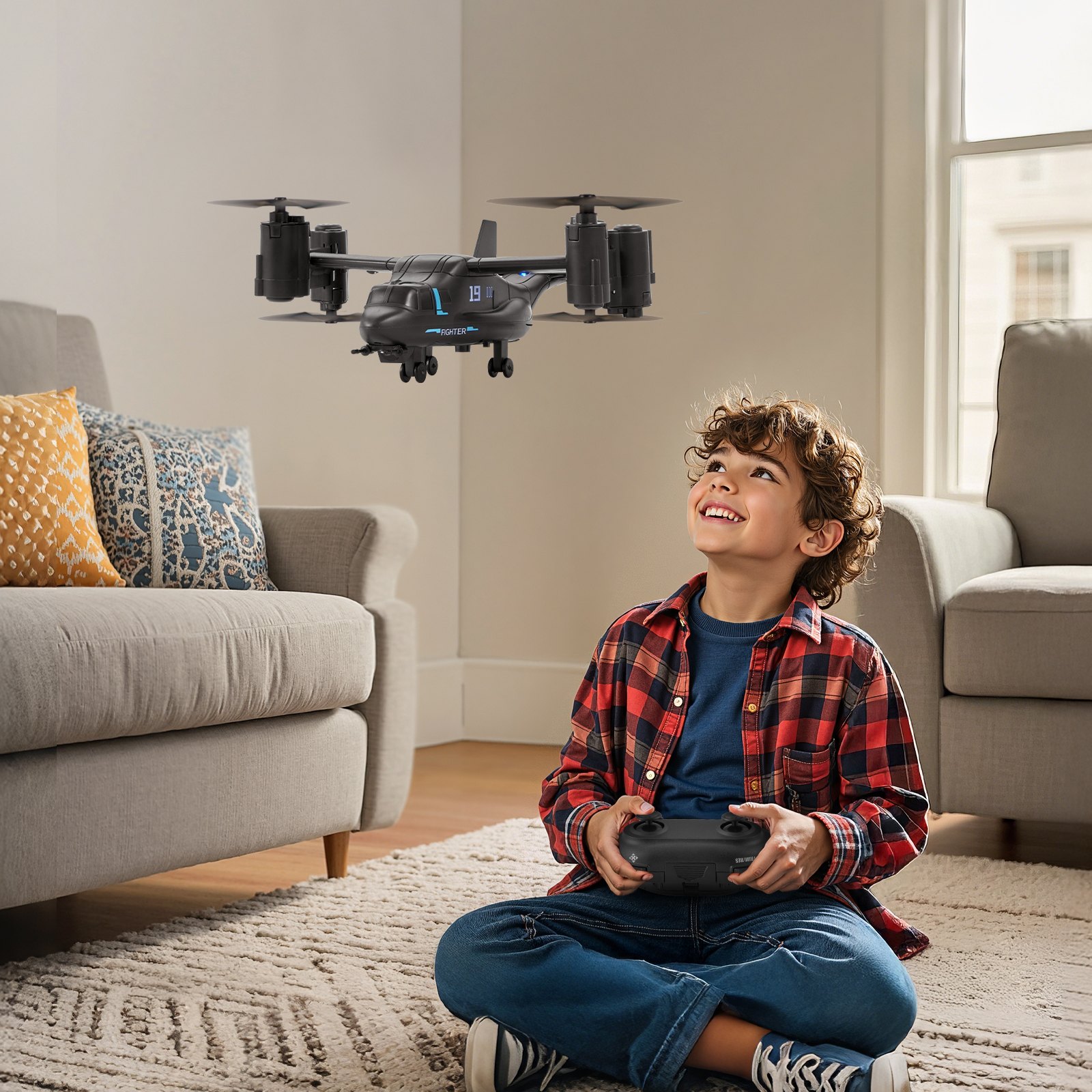 VEVOR RC Helicopter, 2.4GHz Remote Control Helicopter with Gyro, 4-Channel RC Airplane for Beginner, Wing Lights & One-Key Takeoff/Landing, Flying Plane Toys for Kids Ages 8 and up
