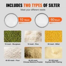 VEVOR Automatic Electric Vibrating Sieve, Stainless Steel Sifter Shaker Machine with 10+60 Mesh, 45W Automatic Powder Sifter Machine Countertop, Electric Sieve Shaker for Flour Powers, Mungbean, Rice