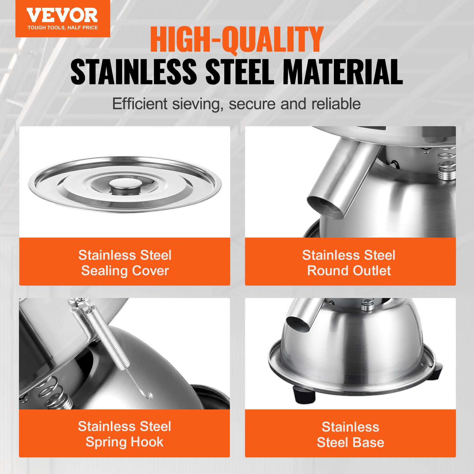 VEVOR Automatic Electric Vibrating Sieve, Stainless Steel Sifter Shaker Machine with 12+80 Mesh, 45W Automatic Powder Sifter Machine Countertop, Electric Sieve Shaker for Flour Powers, Mungbean, Rice