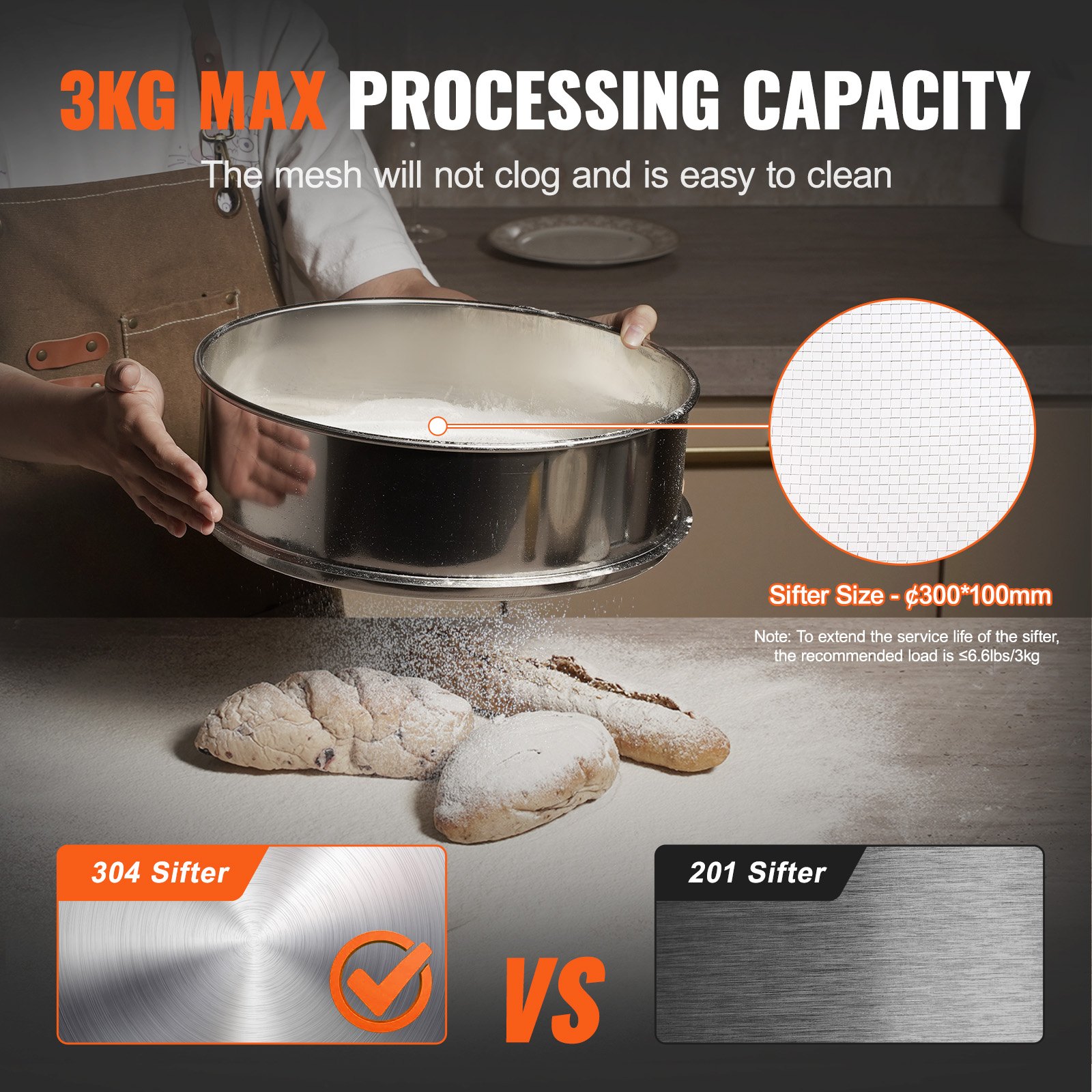 VEVOR Automatic Electric Vibrating Sieve, Stainless Steel Sifter Shaker Machine with 12+80 Mesh, 45W Automatic Powder Sifter Machine Countertop, Electric Sieve Shaker for Flour Powers, Mungbean, Rice