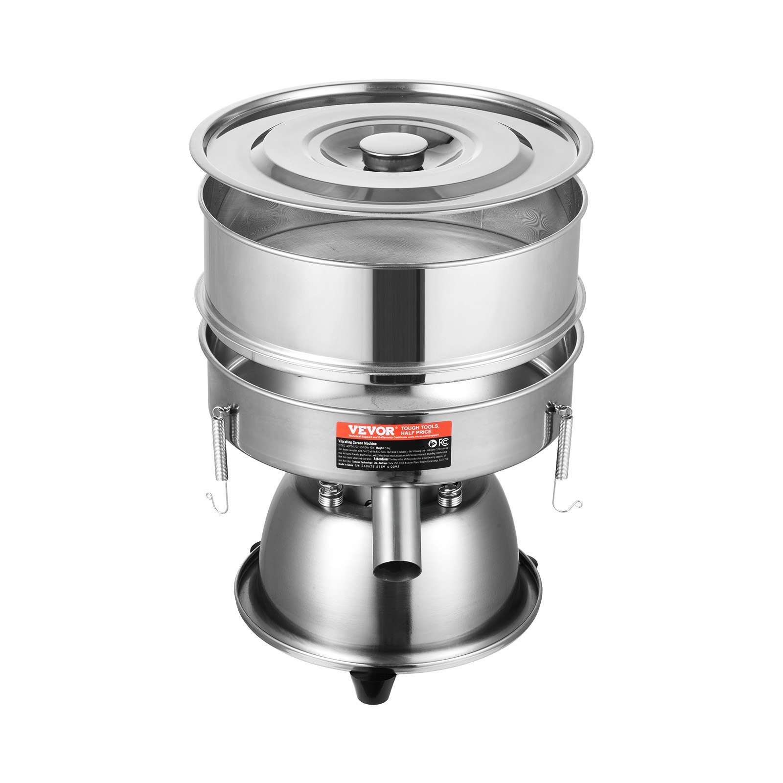 VEVOR Automatic Electric Vibrating Sieve, Stainless Steel Sifter Shaker Machine with 12+80 Mesh, 45W Automatic Powder Sifter Machine Countertop, Electric Sieve Shaker for Flour Powers, Mungbean, Rice