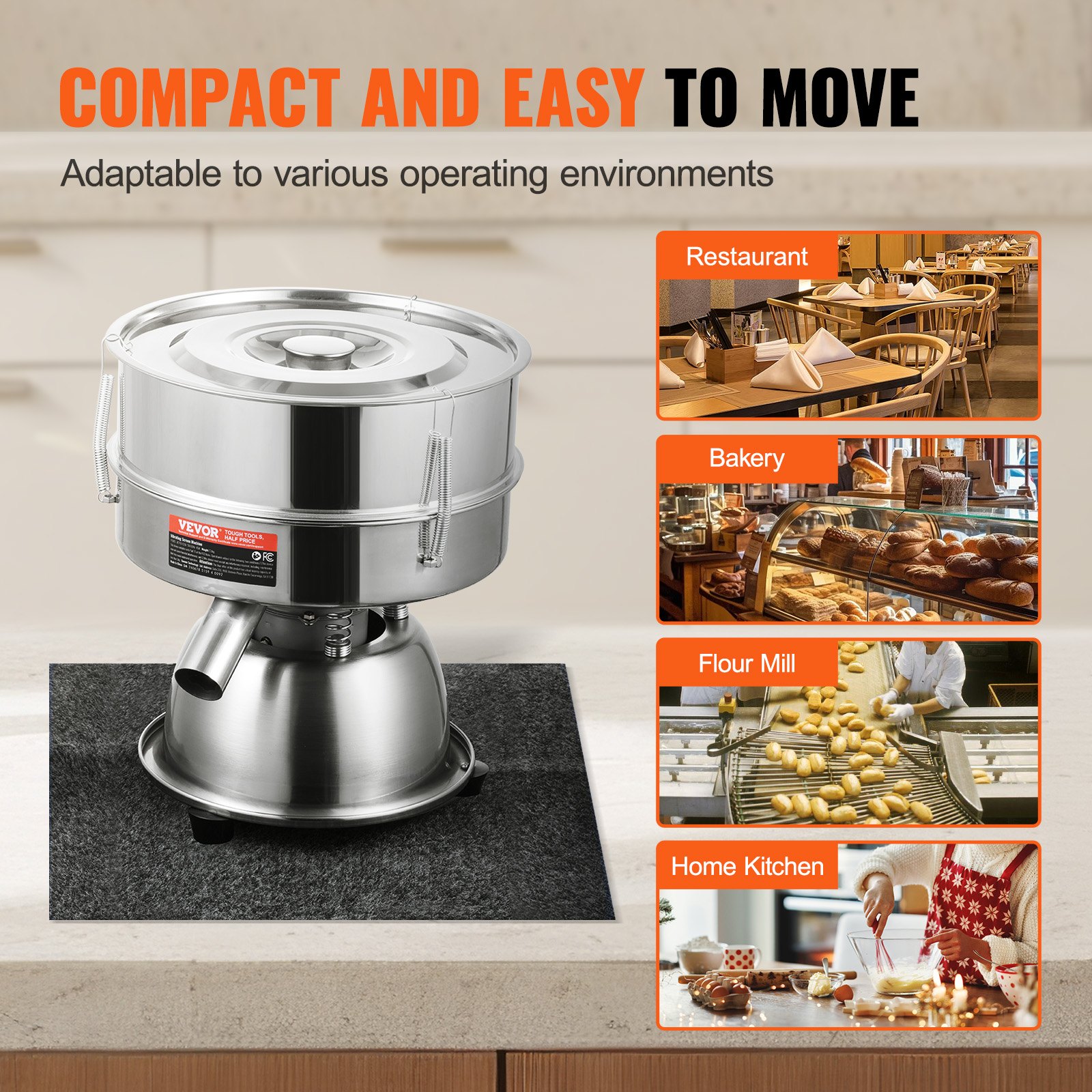 VEVOR Automatic Electric Vibrating Sieve, Stainless Steel Sifter Shaker Machine with 12+80 Mesh, 45W Automatic Powder Sifter Machine Countertop, Electric Sieve Shaker for Flour Powers, Mungbean, Rice