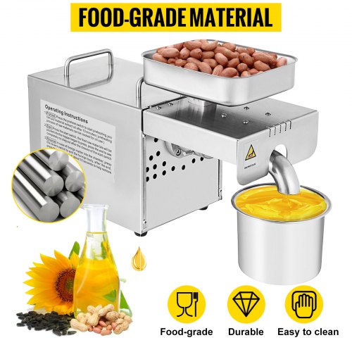VEVOR Oil Press Machine 750W Cold / Hot Press Automatic Oil Extractor Organic Oil Expeller Commercial Grade Stainless Steel Oil Press Machine