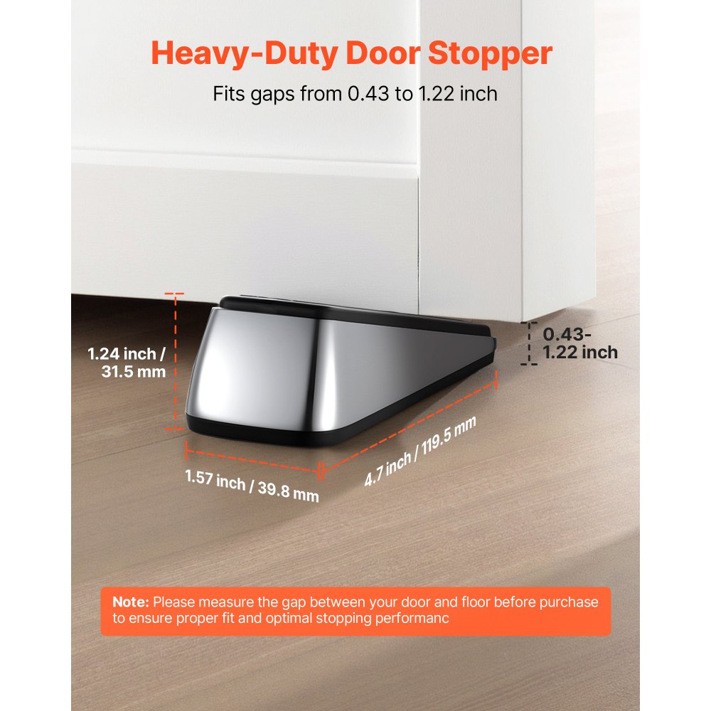 VEVOR Heavy Duty Door Stopper, 2 Pack, Door Stop Wedge for Bottom, Premium Zinc Alloy and Dual-Sided PVC Non-Slip Pads, with 2 Self-Adhesive Wall Protectors, Suitable for Various Types and Rooms