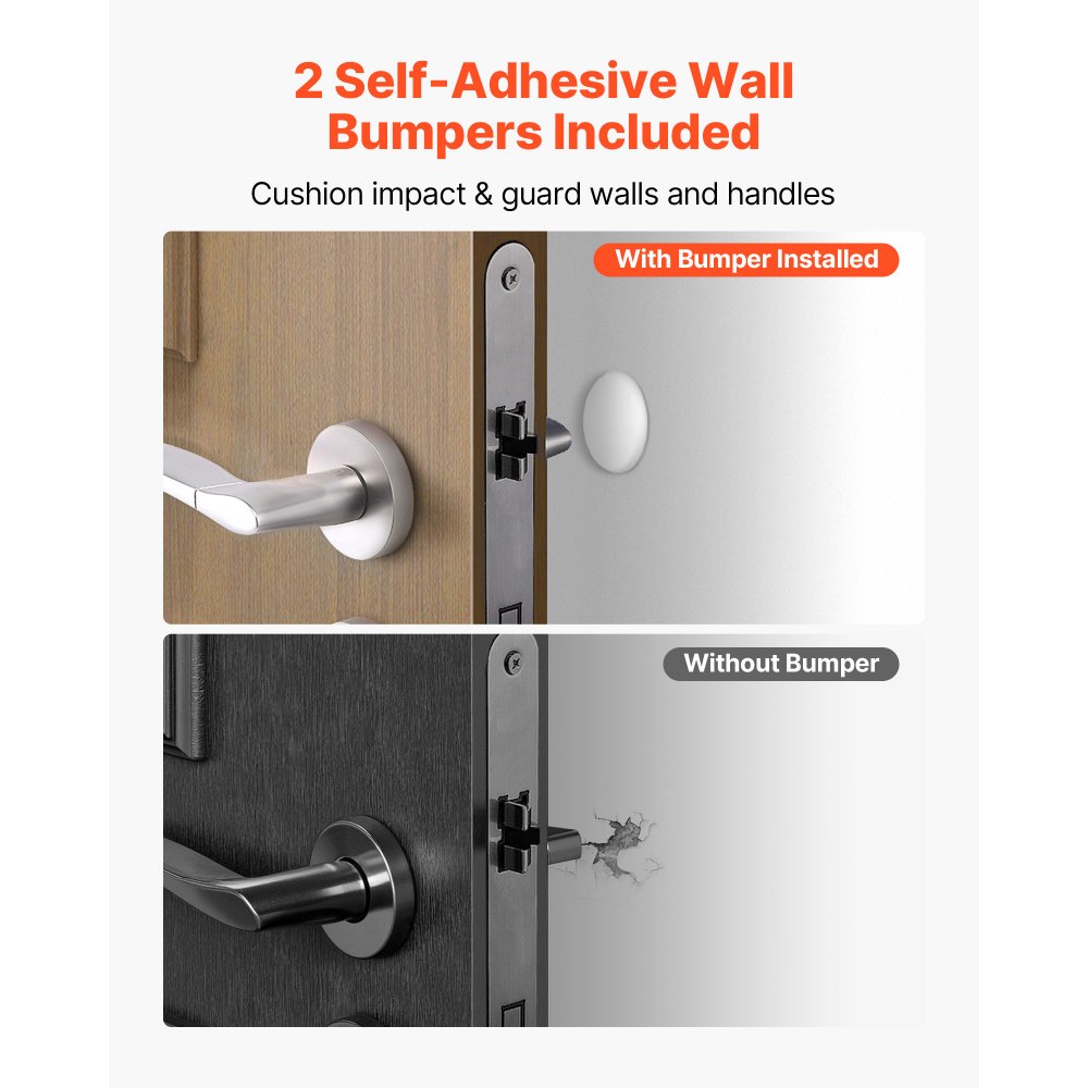 VEVOR Heavy Duty Door Stopper, 2 Pack, Door Stop Wedge for Bottom, Premium Zinc Alloy and Dual-Sided PVC Non-Slip Pads, with 2 Self-Adhesive Wall Protectors, Suitable for Various Types and Rooms