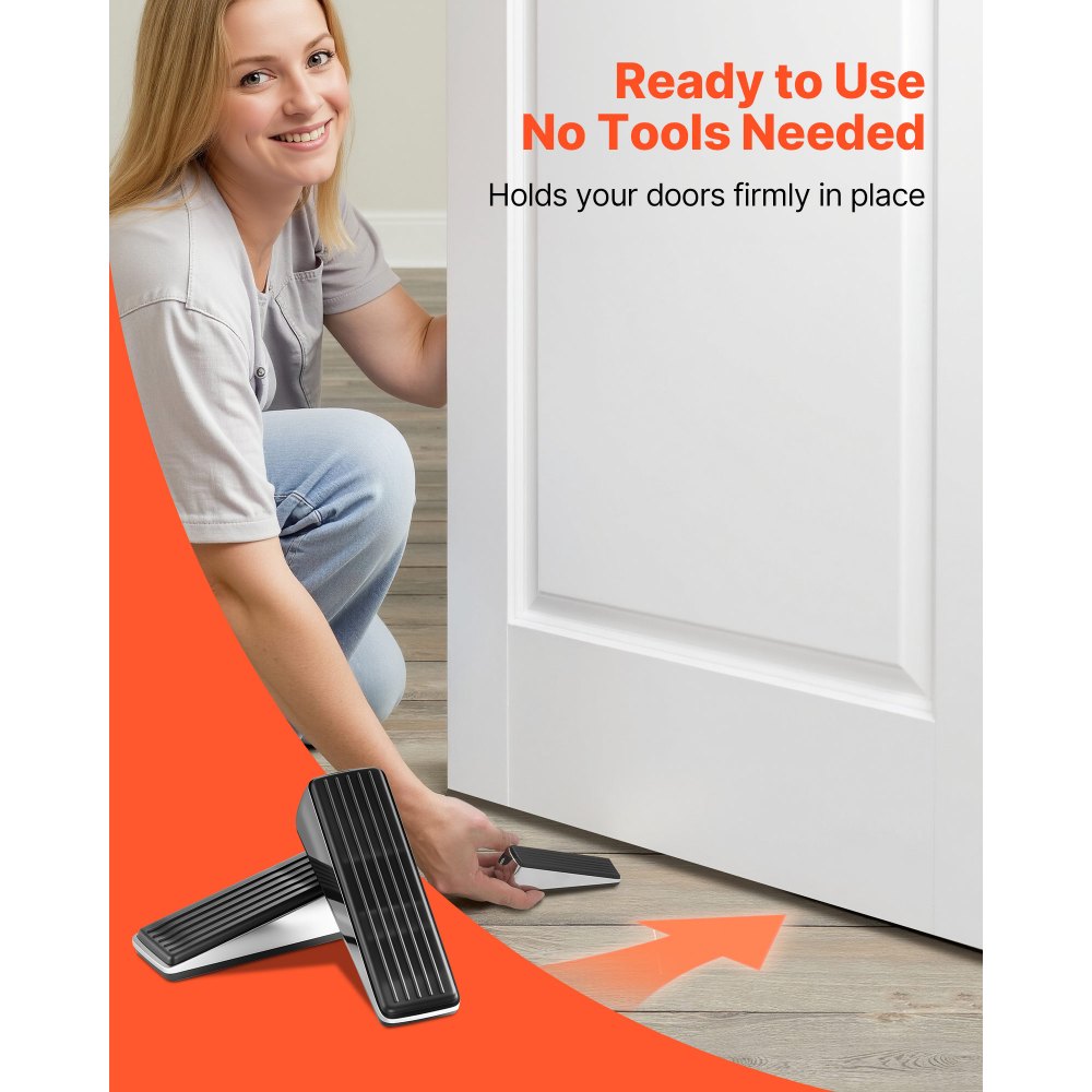VEVOR Heavy Duty Door Stopper, 2 Pack, Door Stop Wedge for Bottom, Premium Zinc Alloy and Dual-Sided PVC Non-Slip Pads, with 2 Self-Adhesive Wall Protectors, Suitable for Various Types and Rooms