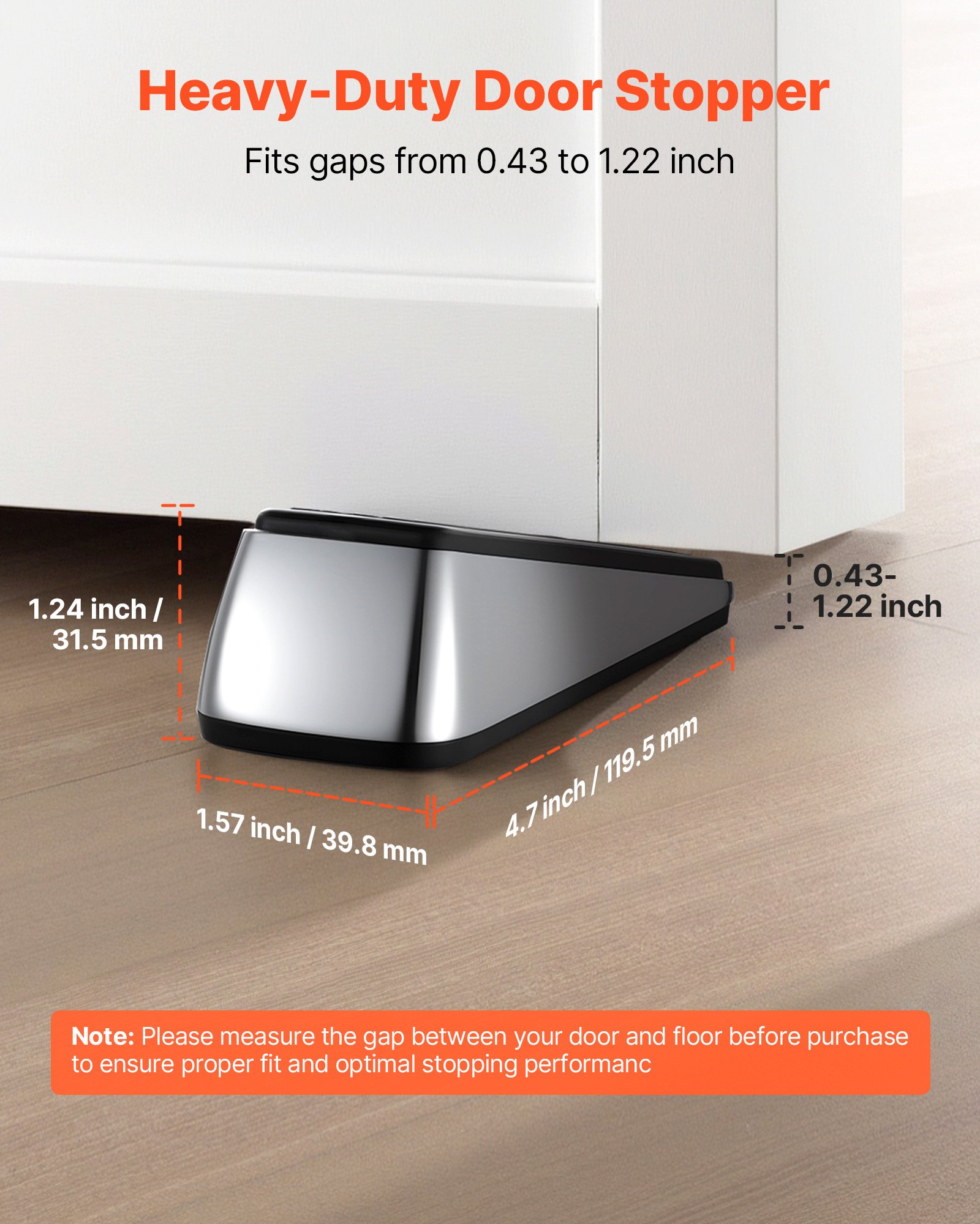 VEVOR Heavy Duty Door Stopper, 2 Pack, Door Stop Wedge for Bottom, Premium Zinc Alloy and Dual-Sided PVC Non-Slip Pads, with 2 Self-Adhesive Wall Protectors, Suitable for Various Types and Rooms