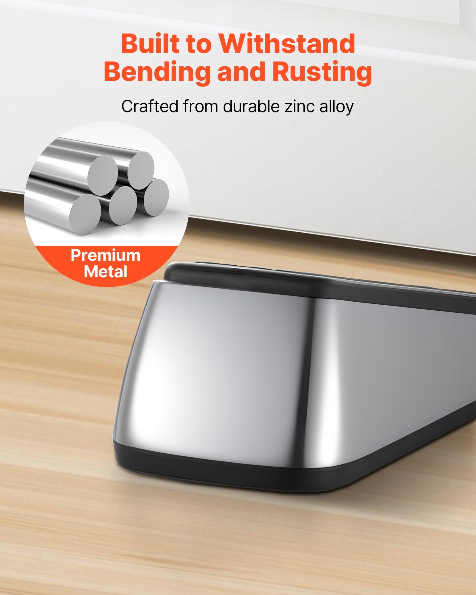 VEVOR Heavy Duty Door Stopper, 2 Pack, Door Stop Wedge for Bottom, Premium Zinc Alloy and Dual-Sided PVC Non-Slip Pads, with 2 Self-Adhesive Wall Protectors, Suitable for Various Types and Rooms