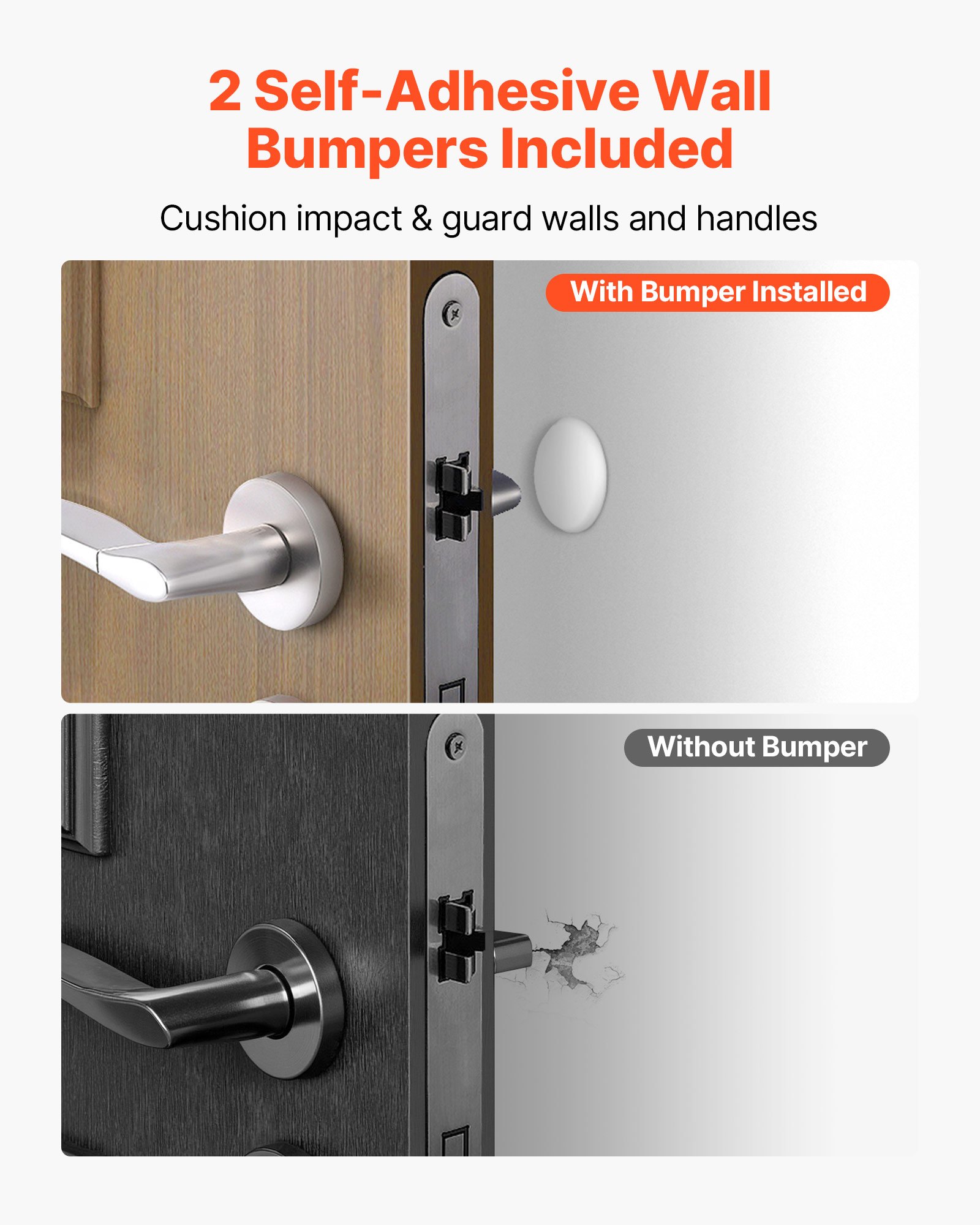VEVOR Heavy Duty Door Stopper, 2 Pack, Door Stop Wedge for Bottom, Premium Zinc Alloy and Dual-Sided PVC Non-Slip Pads, with 2 Self-Adhesive Wall Protectors, Suitable for Various Types and Rooms