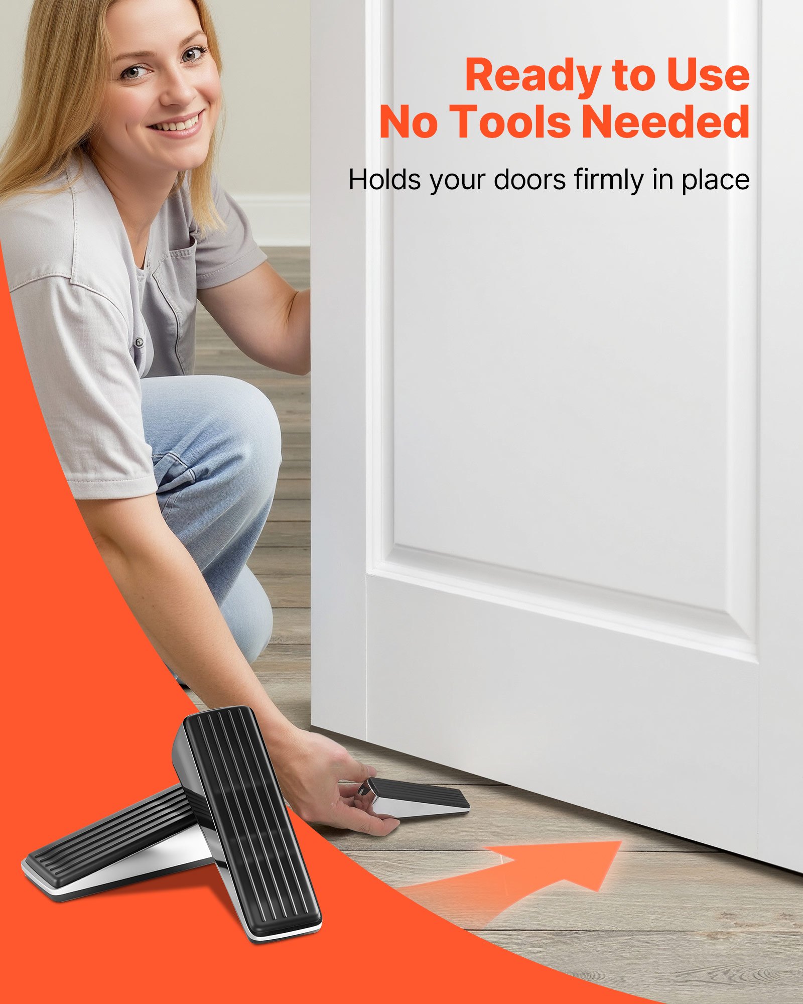 VEVOR Heavy Duty Door Stopper, 2 Pack, Door Stop Wedge for Bottom, Premium Zinc Alloy and Dual-Sided PVC Non-Slip Pads, with 2 Self-Adhesive Wall Protectors, Suitable for Various Types and Rooms