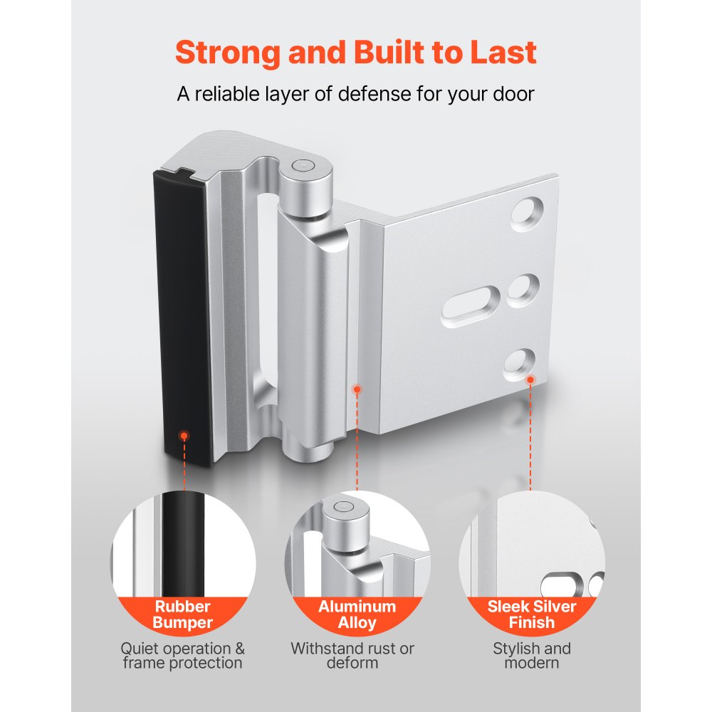 VEVOR Door Reinforcement Lock, 2 Pack Home Security Door Lock, with 3 Inch Stop Withstand 800 lbs of Force, with 8 Screws, for Inward-Opening, Aluminum Alloy, Add Extra High Security to Your Home