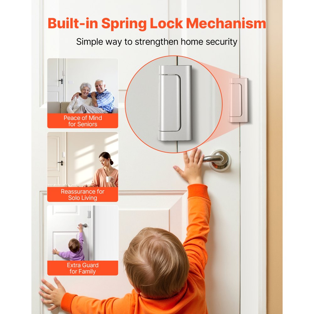 VEVOR Door Reinforcement Lock, 2 Pack Home Security Door Lock, with 3 Inch Stop Withstand 800 lbs of Force, with 8 Screws, for Inward-Opening, Aluminum Alloy, Add Extra High Security to Your Home