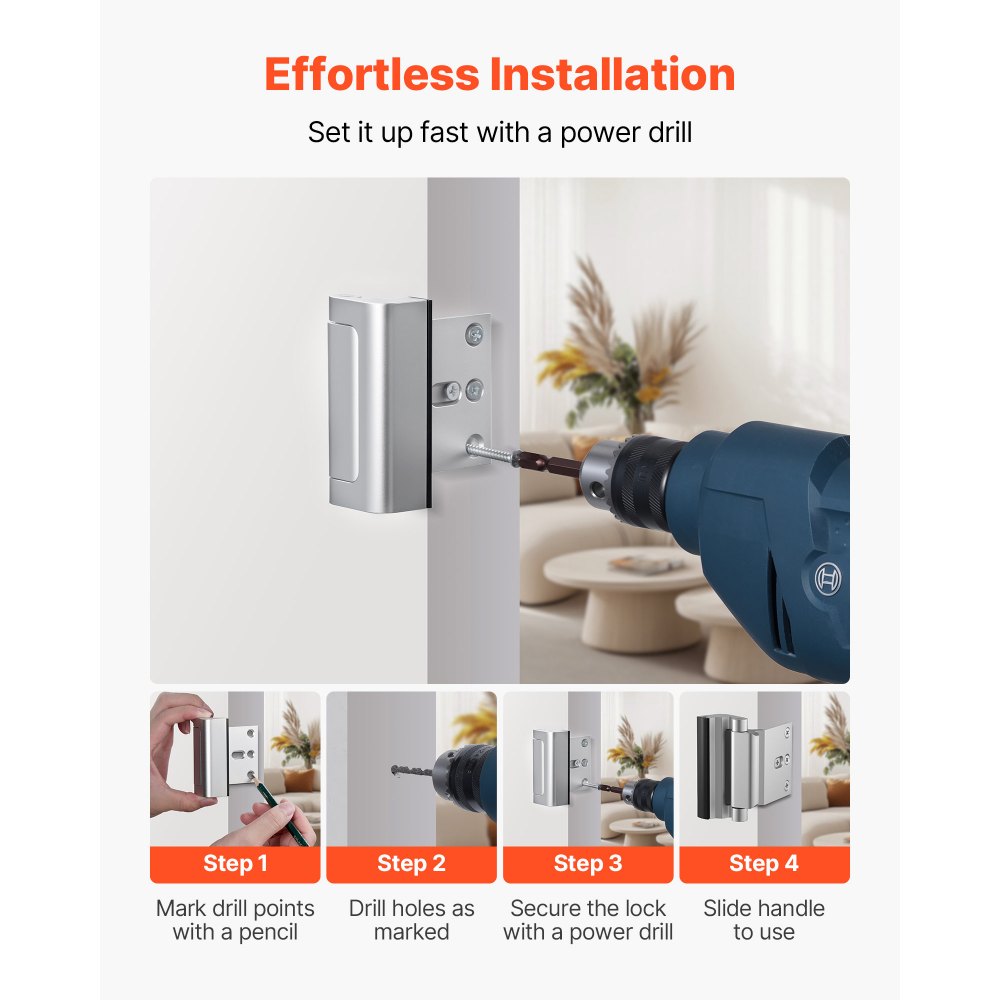 VEVOR Door Reinforcement Lock, 2 Pack Home Security Door Lock, with 3 Inch Stop Withstand 800 lbs of Force, with 8 Screws, for Inward-Opening, Aluminum Alloy, Add Extra High Security to Your Home