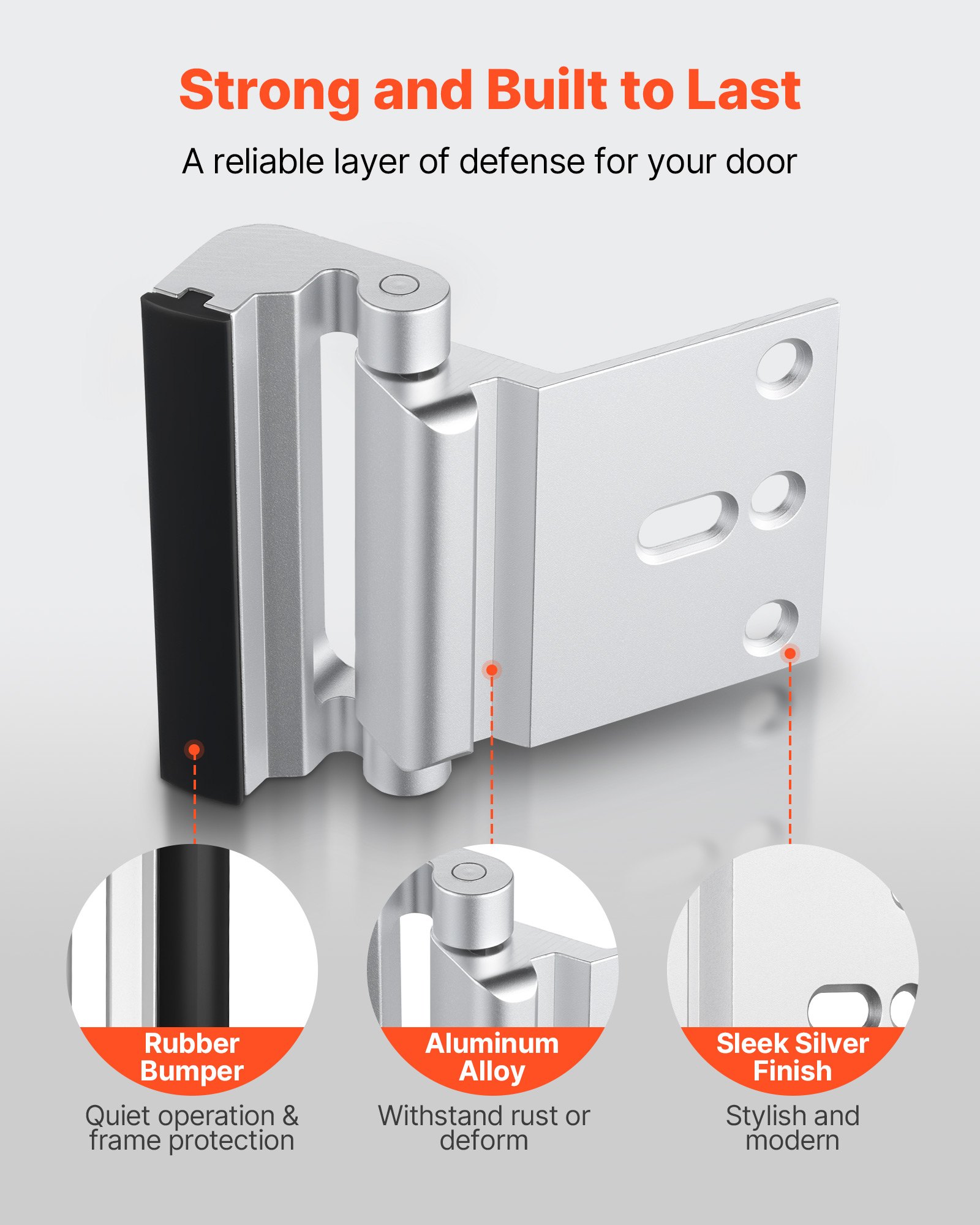 VEVOR Door Reinforcement Lock, 2 Pack Home Security Door Lock, with 3 Inch Stop Withstand 800 lbs of Force, with 8 Screws, for Inward-Opening, Aluminum Alloy, Add Extra High Security to Your Home