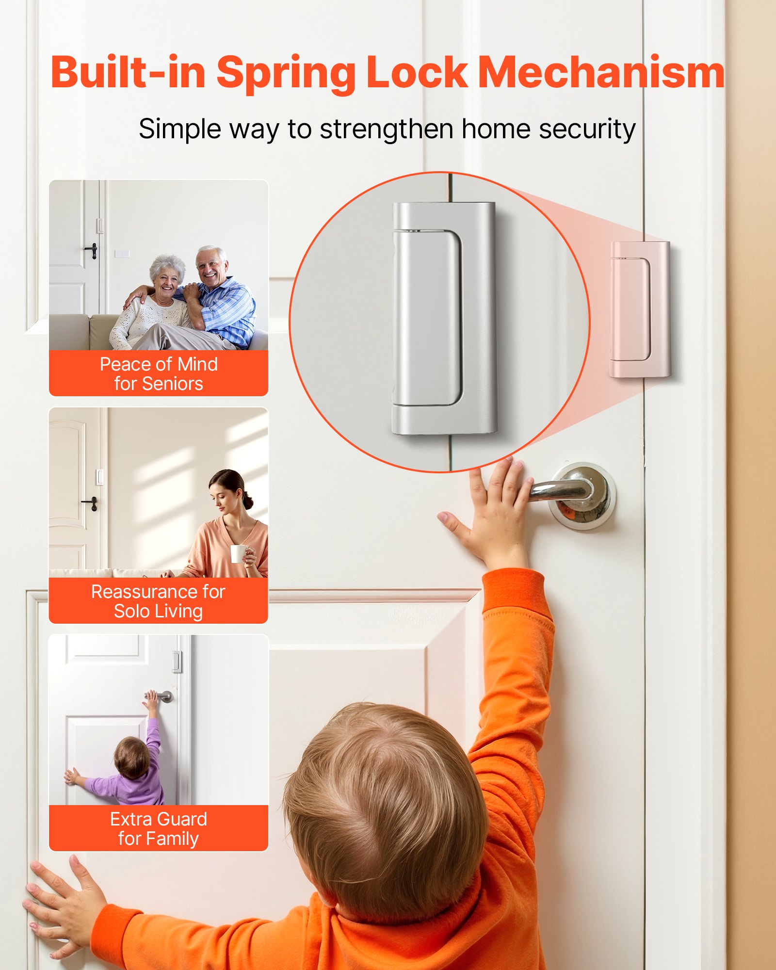 VEVOR Door Reinforcement Lock, 2 Pack Home Security Door Lock, with 3 Inch Stop Withstand 800 lbs of Force, with 8 Screws, for Inward-Opening, Aluminum Alloy, Add Extra High Security to Your Home