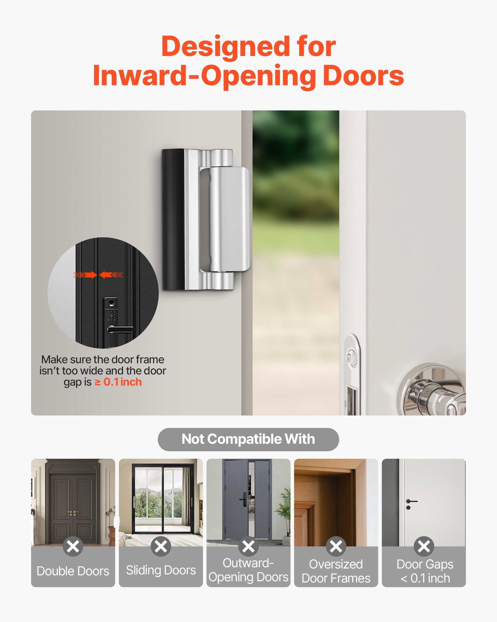VEVOR Door Reinforcement Lock, 2 Pack Home Security Door Lock, with 3 Inch Stop Withstand 800 lbs of Force, with 8 Screws, for Inward-Opening, Aluminum Alloy, Add Extra High Security to Your Home