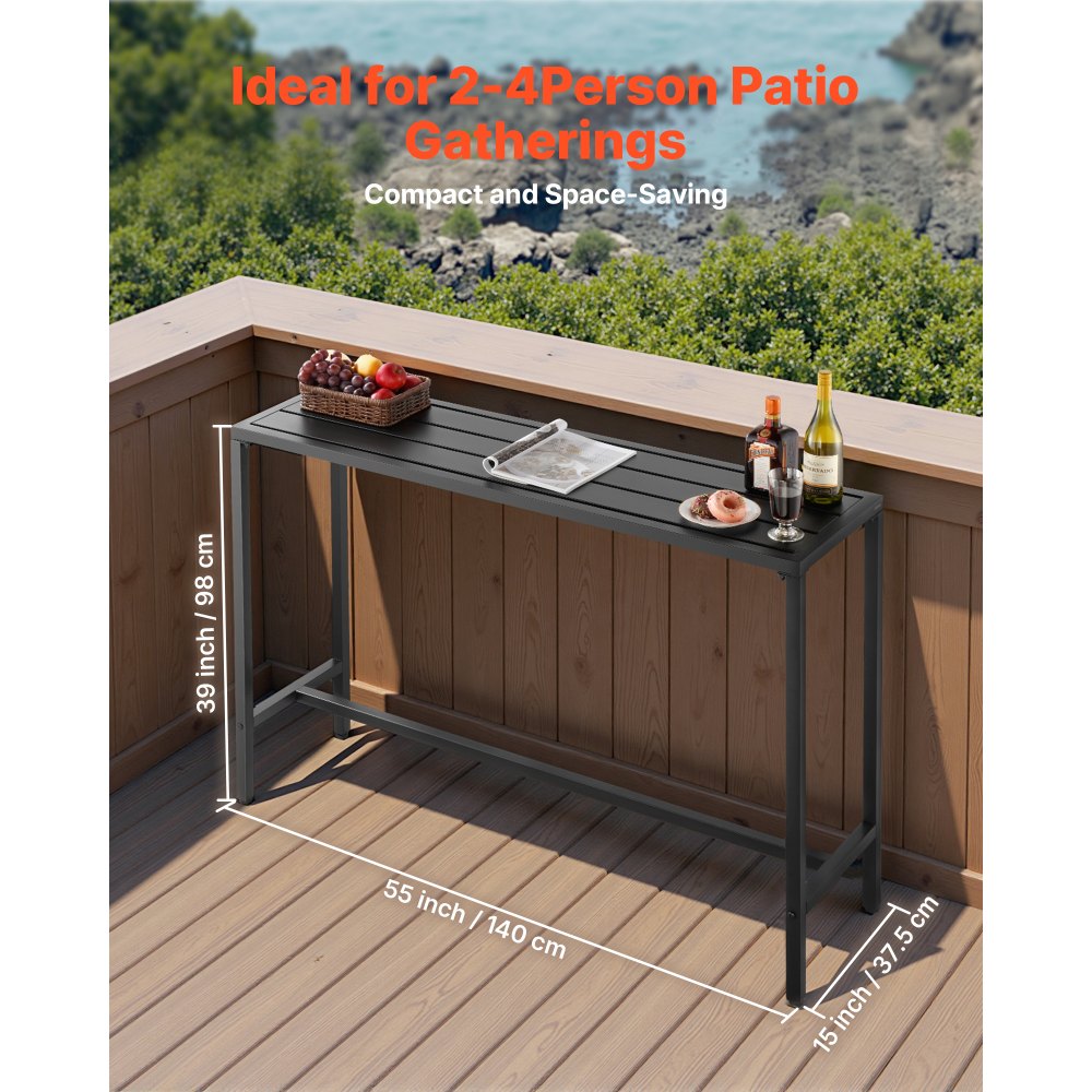 VEVOR Outdoor Bar Table, 55 x 15 in Patio Bar Table, Waterproof Top & Sturdy Metal Frame, Rectangle Counter Height Dining Tables, Outdoor Furniture for Balcony, Yard, Hot Tub, Poolside, Indoor