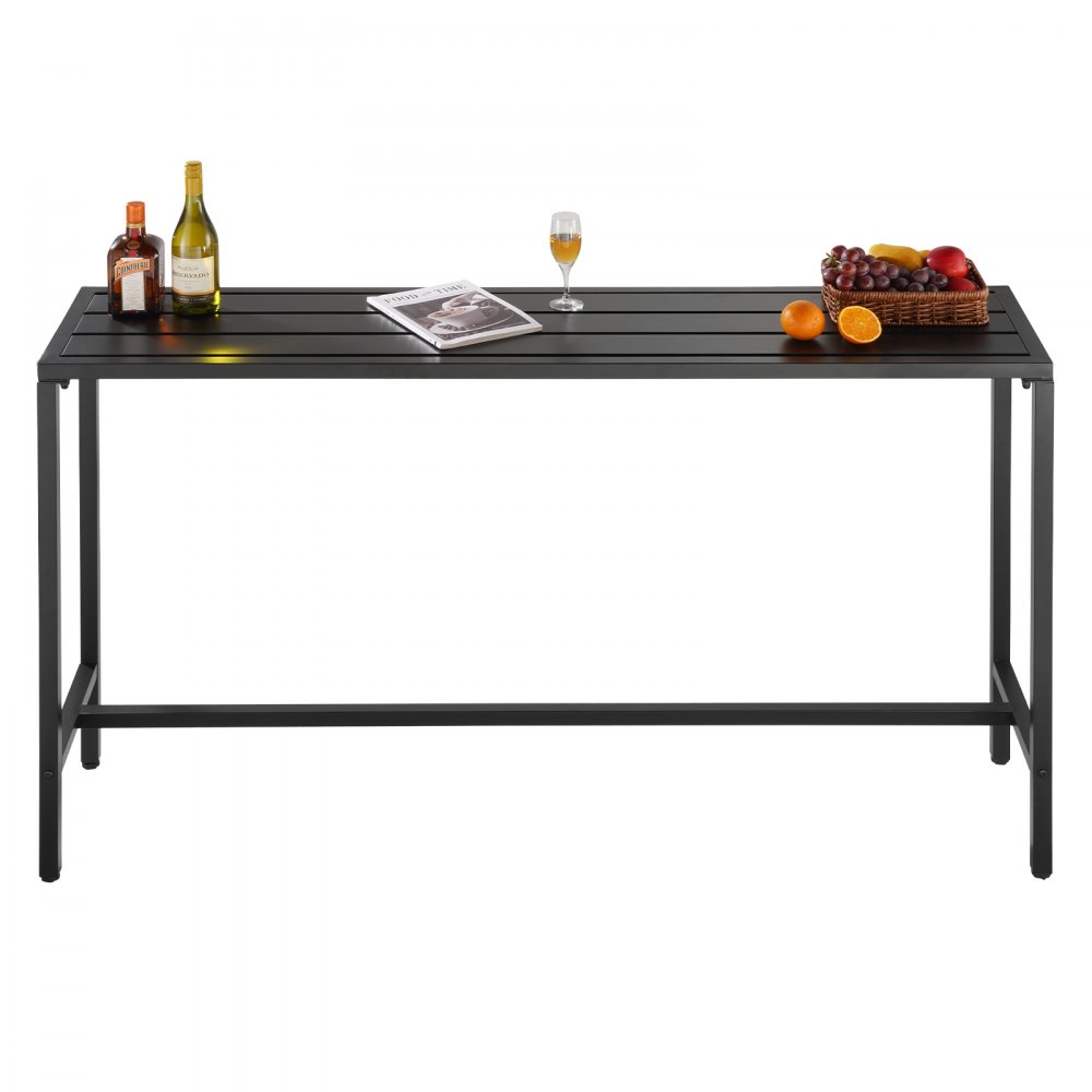 VEVOR Outdoor Bar Table, 63 x 15 in Patio Bar Table, Waterproof Top & Sturdy Metal Frame, Rectangle Counter Height Dining Tables, Outdoor Furniture for Balcony, Yard, Hot Tub, Poolside, Indoor