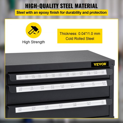 VEVOR Drill Bit Dispenser Cabinet, Three-Drawer Drill Bit Dispenser for 1/16" to 1/2" & Letter Sizes A to Z, Five-Drawer Drill Bit Organizer for Wire Gauge Sizes #1 to #60, 3 Pieces Drill Cabinet Set