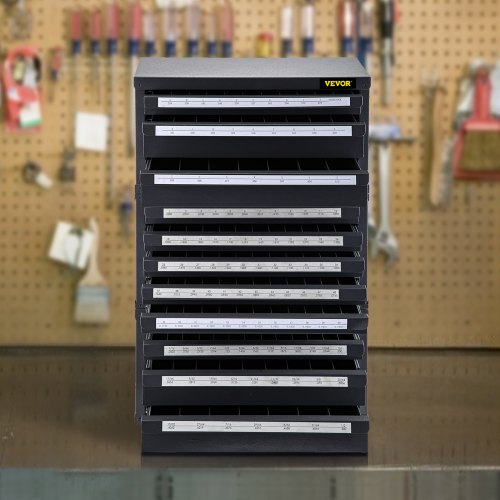 VEVOR Drill Bit Dispenser Cabinet, Three-Drawer Drill Bit Dispenser for 1/16" to 1/2" & Letter Sizes A to Z, Five-Drawer Drill Bit Organizer for Wire Gauge Sizes #1 to #60, 3 Pieces Drill Cabinet Set