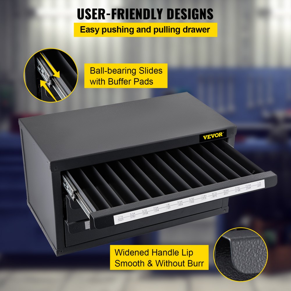 VEVOR Drill Bit Dispenser Cabinet, Three-Drawer Drill Bit Dispenser for 1/16" to 1/2" & Letter Sizes A to Z,  Five-Drawer Drill Bit Organizer for Wire Gauge Sizes #1 to #60, 3 Pieces Drill Cabinet Set