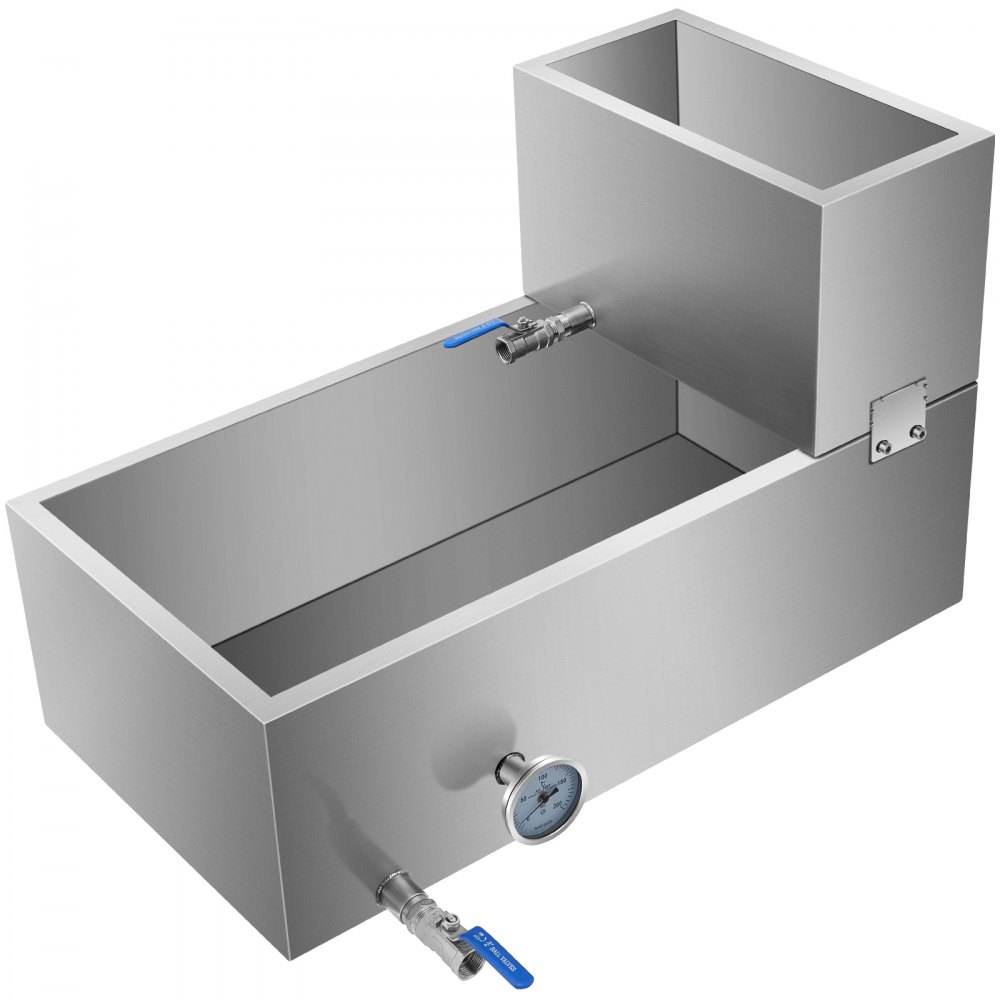 VEVOR Maple Syrup Evaporator Pan 30x16x19 Inch Stainless Steel Maple Syrup Boiling Pan with Valve and Thermometer and Feed Pan for Boiling Maple Syrup