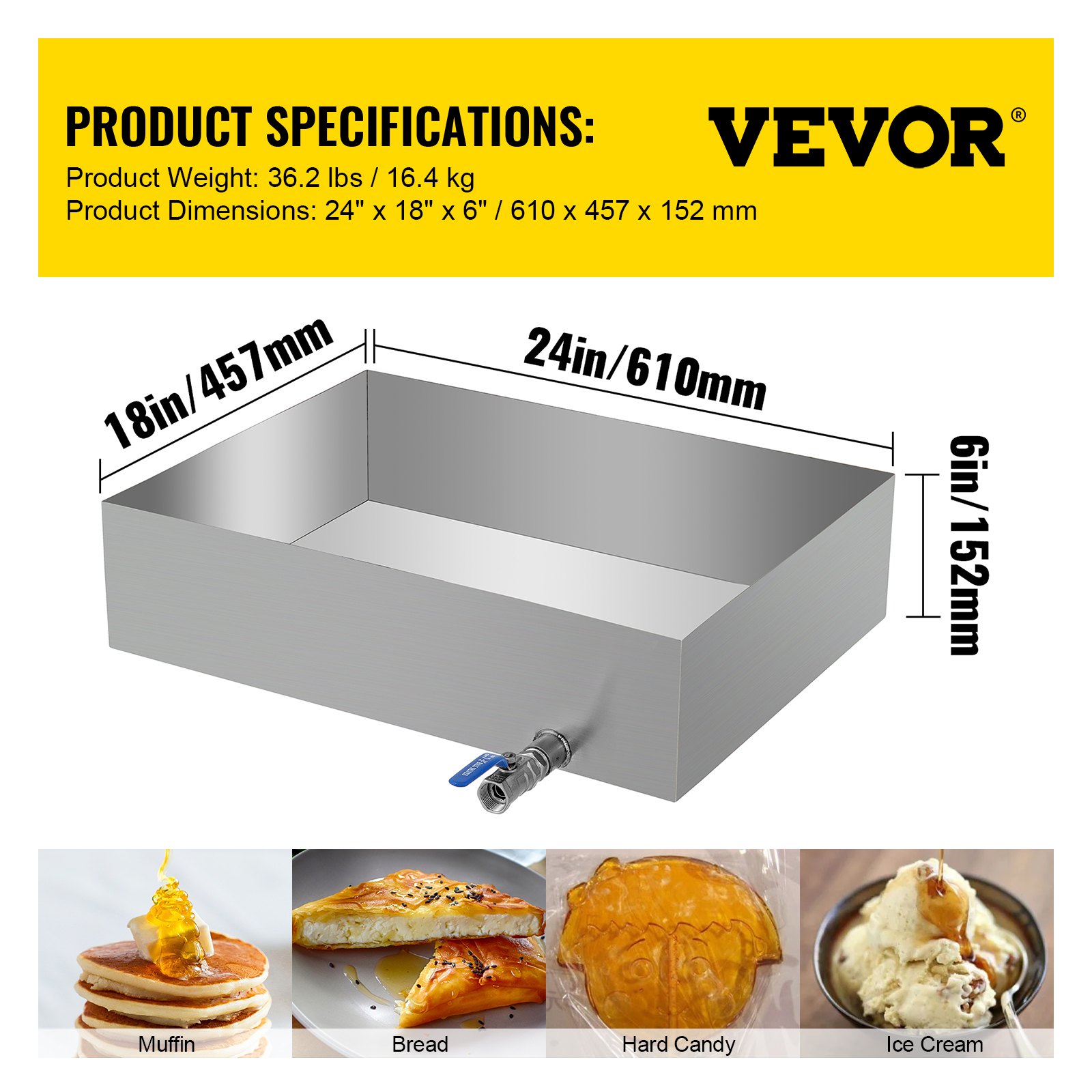 Maple Syrup Evaporator Pan 45*60*15 cm Kitchen Cookware w/Drain Valve Square Pan