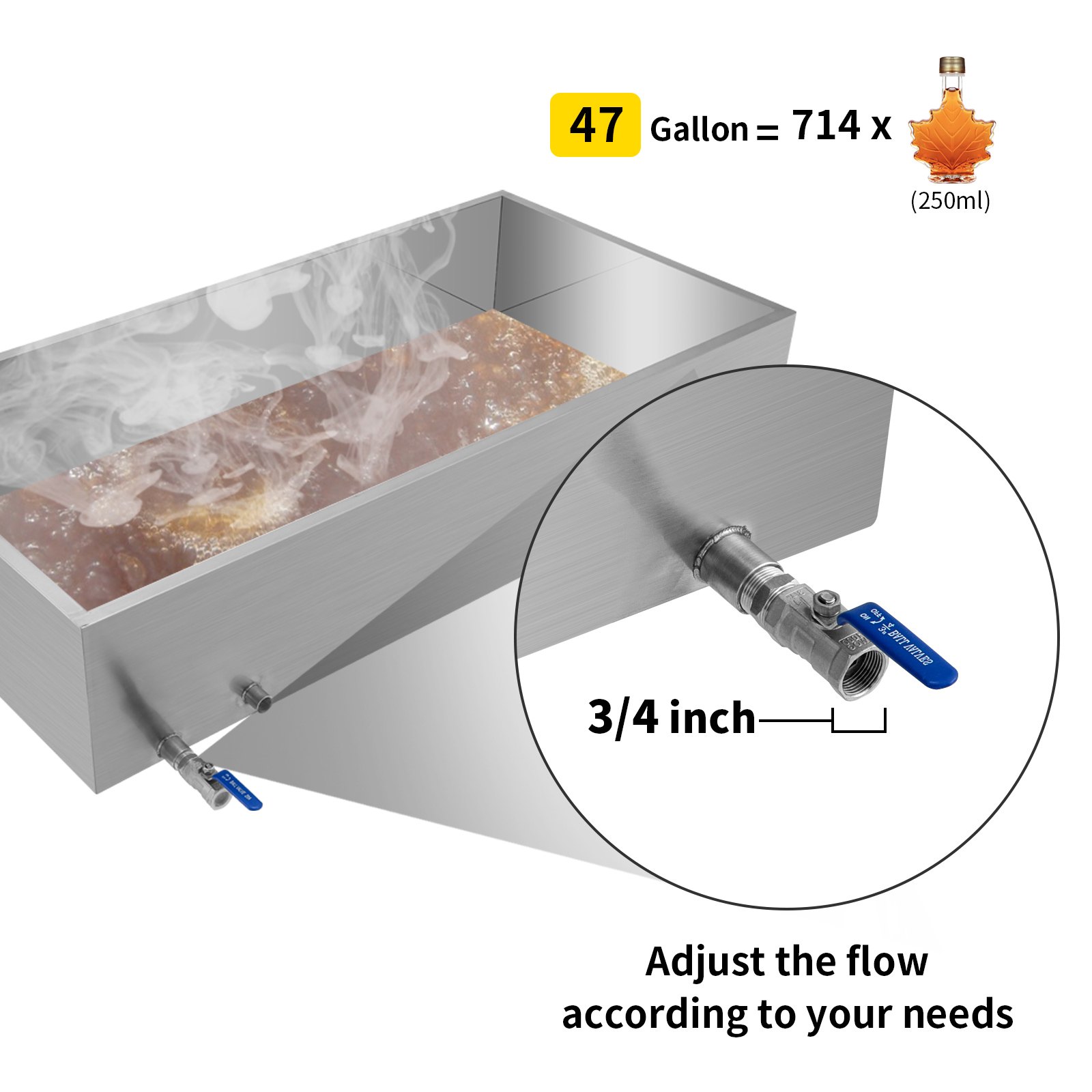 Maple Syrup Evaporator Pan 122X61cm Jam Sugar Boiling Pot Steamer w/Drain Valve