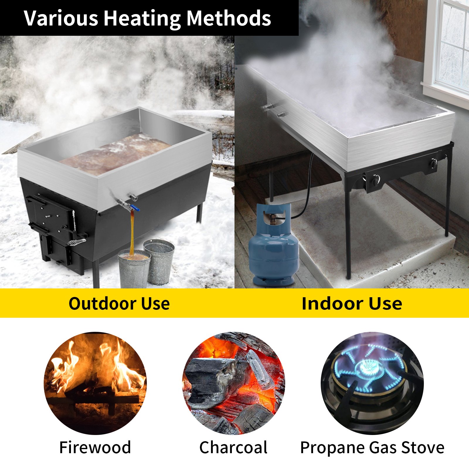 Maple Syrup Evaporator Pan 122X61cm Jam Sugar Boiling Pot Steamer w/Drain Valve