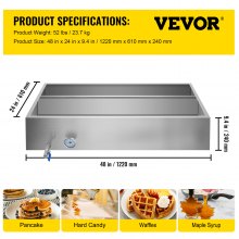 VEVOR Maple Syrup Evaporator Pan 48x24x9.4 Inch Stainless Steel Maple Syrup Boiling Pan with Valve and Thermometer and Divided Pan
