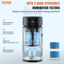 VEVOR Evaporative Humidifier for Whole House up to 270 sqft, 10L(2.64G) Large Smart Cool Moisture Humidifier and Air Purifier,3-Speeds & 1-14h Timer,Premium Filter Quiet Sleep Mode for Bedroom
