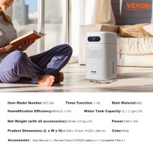 VEVOR 5L(1.32G) Evaporative Humidifier for 538.2 sqft Air Purifier for Bedroom