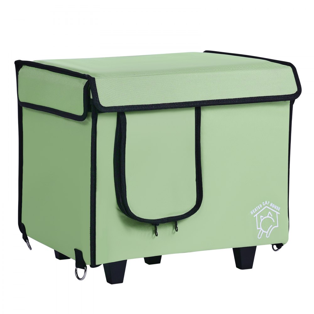 VEVOR Elevated Heated Cat House, Cuboid Kitty Shelter with Adjustable Temperature and Timer, 900D Oxford Cloth Foldable Cat Shelter with Heated Pad  for Winter to Stay Warm and Cozy, Green (Small)