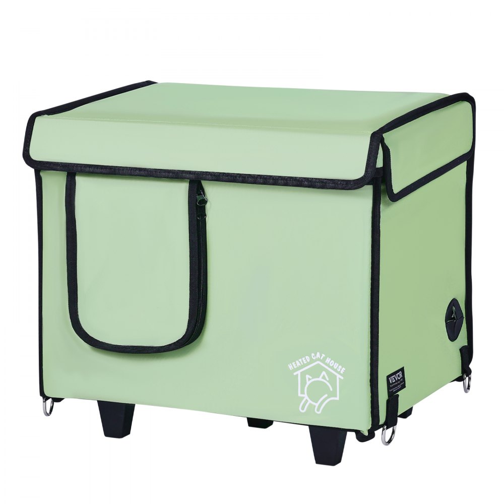 VEVOR Elevated Heated Cat House, Cuboid Kitty Shelter with Adjustable Temperature and Timer, 900D Oxford Cloth Foldable Cat Shelter with Heated Pad  for Winter to Stay Warm and Cozy, Green (Small)