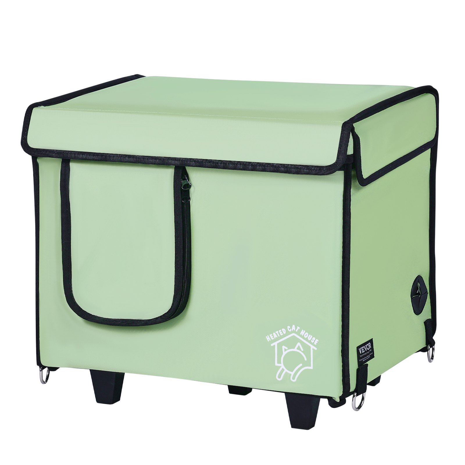 VEVOR Elevated Heated Cat House, Cuboid Kitty Shelter with Adjustable Temperature and Timer, 900D Oxford Cloth Foldable Cat Shelter with Heated Pad  for Winter to Stay Warm and Cozy, Green (Small)