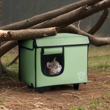 VEVOR Elevated Heated Cat House Cuboid Kitty Shelter with Heated Pad Green (S)