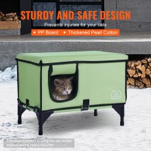 Maison pour chat surélevée et chauffée VEVOR, abri cubique pour chat avec coussin chauffant, vert (M)