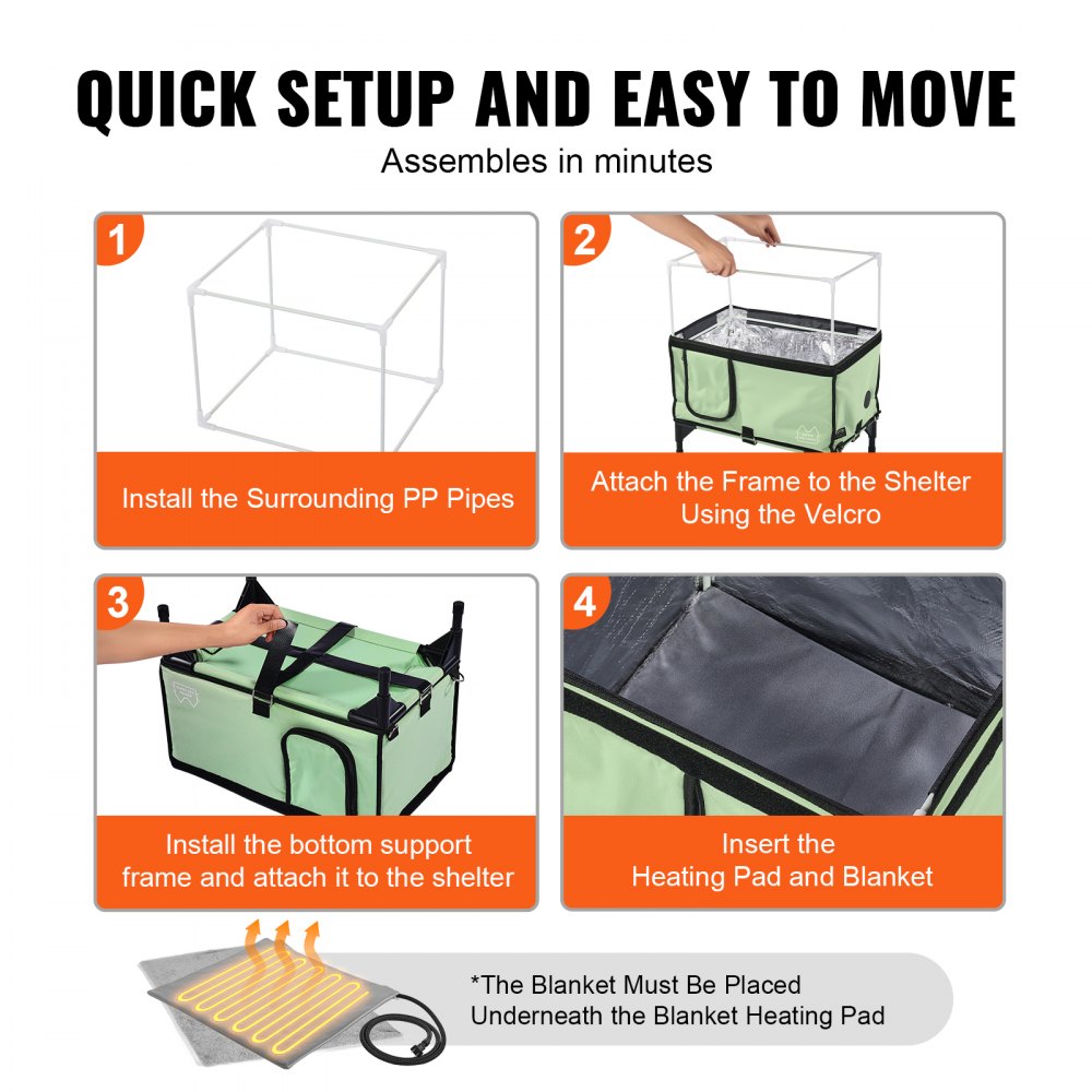 VEVOR Elevated Heated Cat House, Cuboid Kitty Shelter with Adjustable Temperature and Timer, 900D Oxford Cloth Foldable Cat Shelter with Heated Pad  for Winter to Stay Warm and Cozy, Green (Middle)
