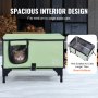 VEVOR Elevated Heated Cat House Cuboid Kitty Shelter with Heated Pad Green (M)