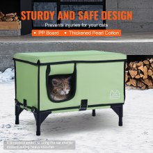 Maison pour chat surélevée et chauffée VEVOR, abri cubique pour chat avec coussin chauffant, vert (L)