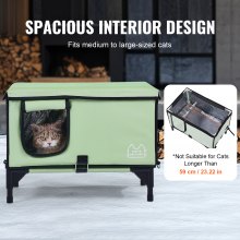 VEVOR Elevated Heated Cat House Cuboid Kitty Shelter with Heated Pad Green (L)