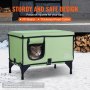 VEVOR Elevated Heated Cat House, Cuboid Kitty Shelter with Adjustable Temperature and Timer, 900D Oxford Cloth Foldable Cat Shelter with Heated Pad  for Winter to Stay Warm and Cozy, Green (Large)
