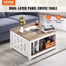 VEVOR 31.5" Farmhouse Coffee Table Square Table with Open Storage Compartment