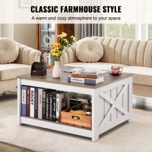 31.5" Farmhouse Coffee Table Square Table with Open Storage Compartment