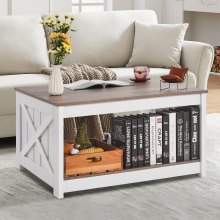 31.5" Farmhouse Coffee Table Square Table with Open Storage Compartment